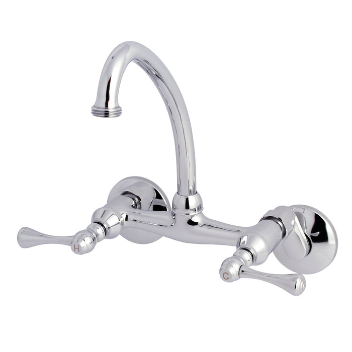 Kingston Tulare KS374C - Kingston Double-Handle 2-Hole Wall Mount Laundry Faucet, Polished Chrome