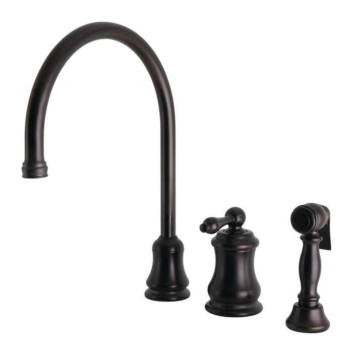 Kingston Tulare KS3815ALBS - Restoration Single-Handle 3-Hole Widespread Kitchen Faucet with Brass Sprayer, Oil Rubbed Bronze