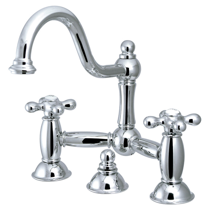 Kingston Heirloom KS3911AX - Restoration Two-Handle 3-Hole Deck Mount Bridge Bathroom Faucet with Brass Pop-Up, Polished Chrome