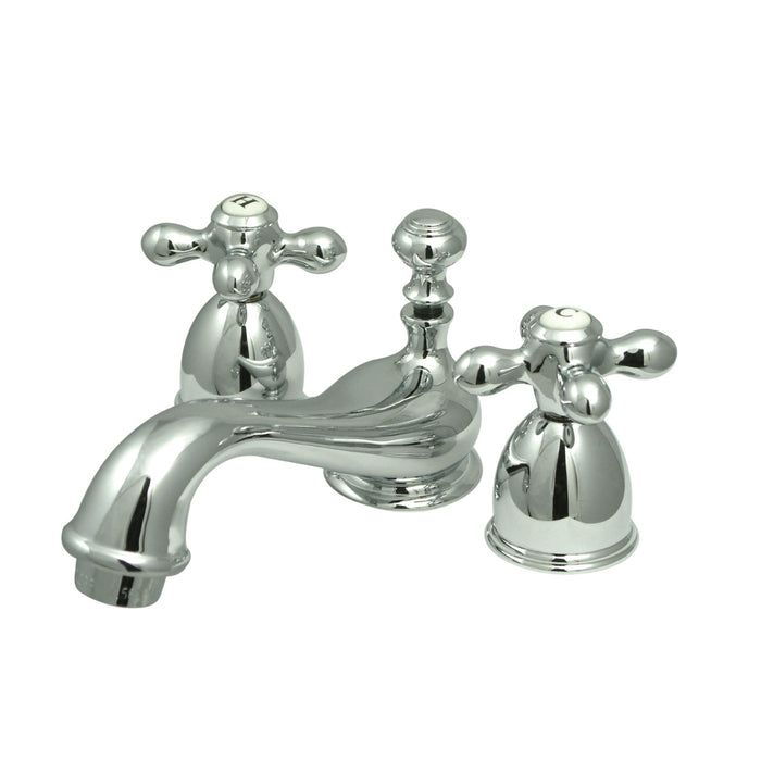 Kingston Heirloom KS3951AX - Restoration Two-Handle 3-Hole Deck Mount Mini-Widespread Bathroom Faucet with Brass Pop-Up, Polished Chrome