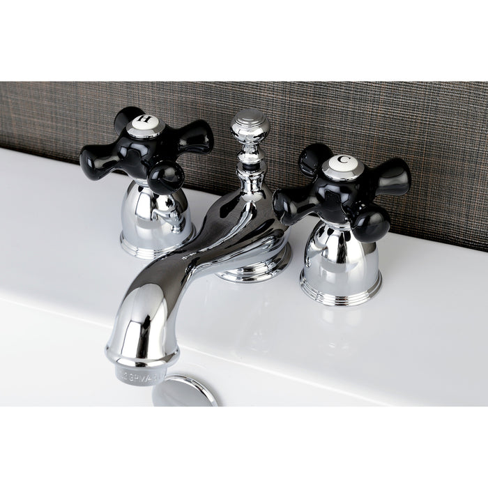 Kingston Heirloom KS3951PKX - Duchess Two-Handle 3-Hole Deck Mount Mini-Widespread Bathroom Faucet with Brass Pop-Up, Polished Chrome