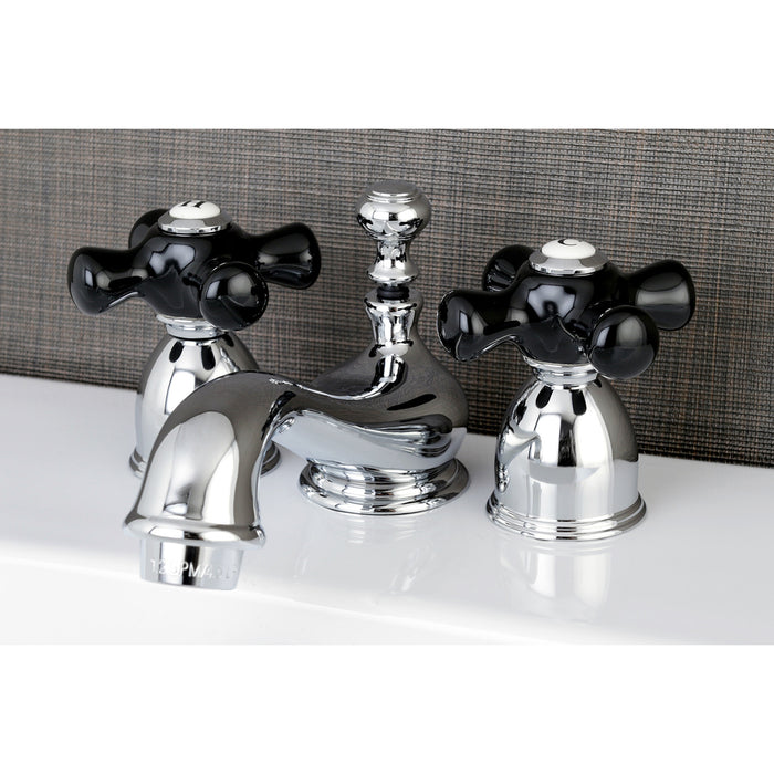Kingston Heirloom KS3951PKX - Duchess Two-Handle 3-Hole Deck Mount Mini-Widespread Bathroom Faucet with Brass Pop-Up, Polished Chrome