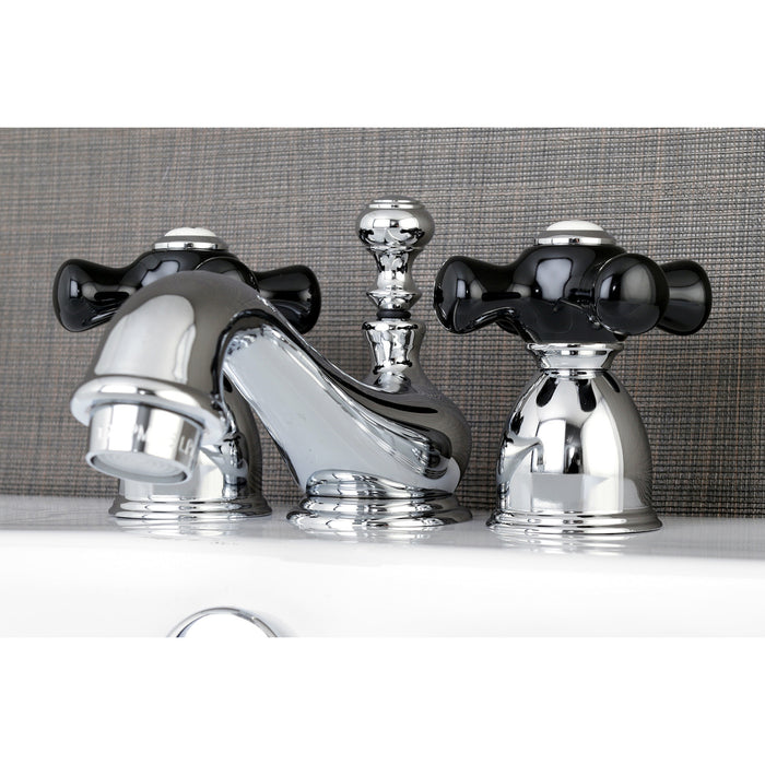 Kingston Heirloom KS3951PKX - Duchess Two-Handle 3-Hole Deck Mount Mini-Widespread Bathroom Faucet with Brass Pop-Up, Polished Chrome