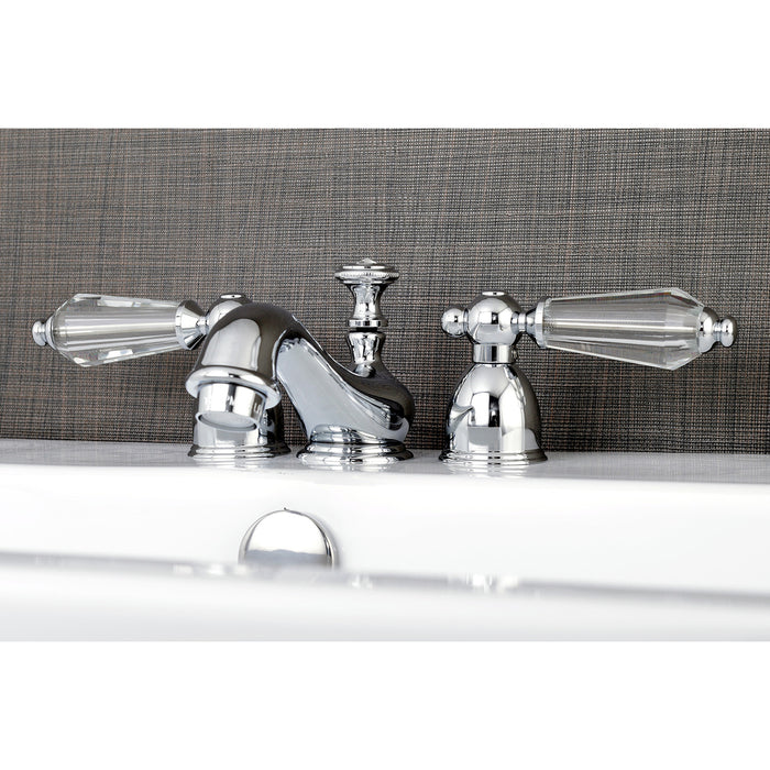 Kingston Heirloom KS3951WLL - Wilshire Two-Handle 3-Hole Deck Mount Mini-Widespread Bathroom Faucet with Brass Pop-Up, Polished Chrome