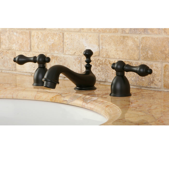 Kingston Heirloom KS3955AL - Restoration Two-Handle 3-Hole Deck Mount Mini-Widespread Bathroom Faucet with Brass Pop-Up, Oil Rubbed Bronze