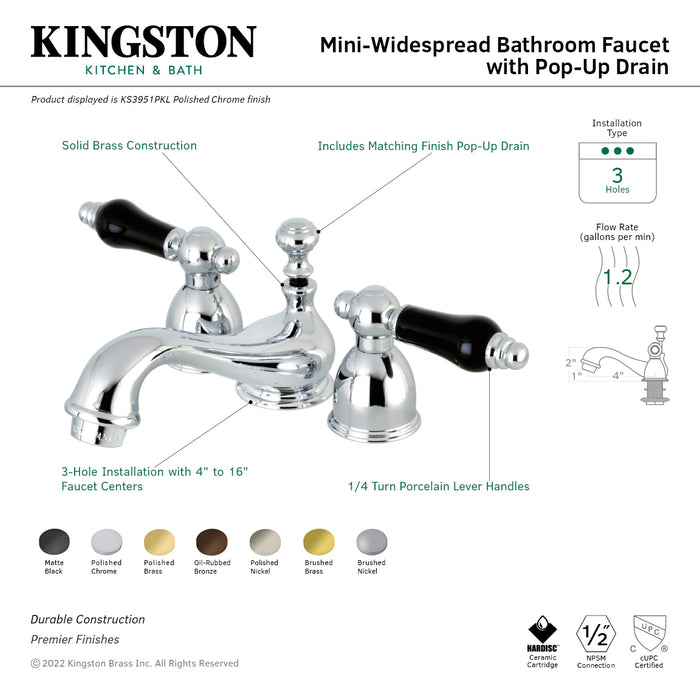 Kingston Heirloom KS3958PKL - Duchess Two-Handle 3-Hole Deck Mount Mini-Widespread Bathroom Faucet with Brass Pop-Up, Brushed Nickel