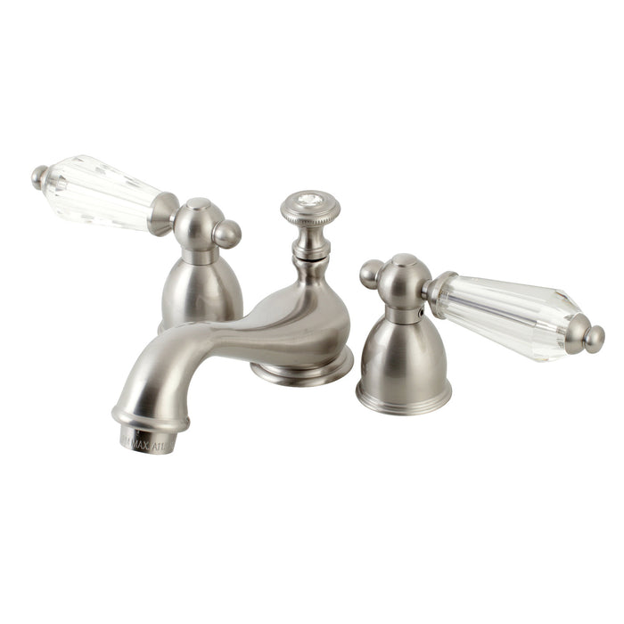 Kingston Heirloom KS3958WLL - Wilshire Two-Handle 3-Hole Deck Mount Mini-Widespread Bathroom Faucet with Brass Pop-Up, Brushed Nickel