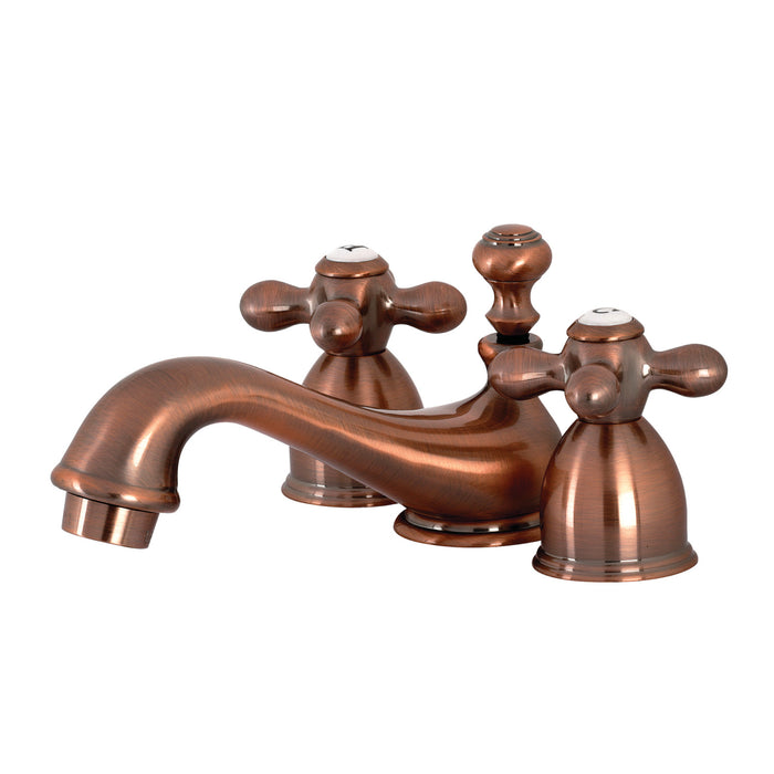 Kingston Heirloom KS395AXAC - Restoration Two-Handle 3-Hole Deck Mount Mini-Widespread Bathroom Faucet with Brass Pop-Up, Antique Copper