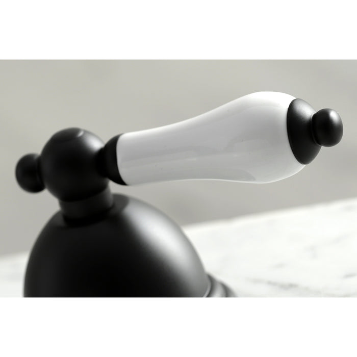 Kingston Heirloom KS3960PL - Restoration Two-Handle 3-Hole Deck Mount Widespread Bathroom Faucet with Brass Pop-Up, Matte Black