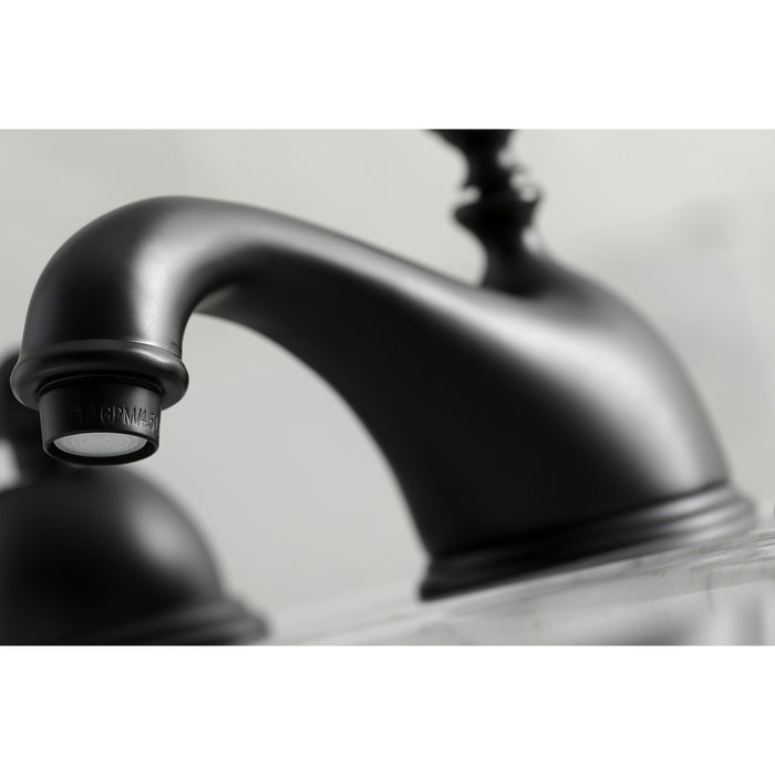 Kingston Heirloom KS3960PX - Restoration Two-Handle 3-Hole Deck Mount Widespread Bathroom Faucet with Brass Pop-Up, Matte Black