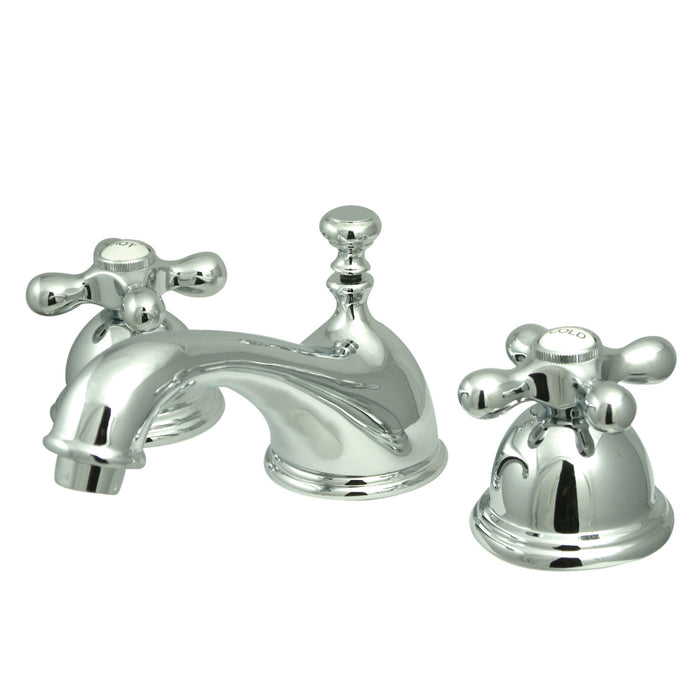 Kingston Heirloom KS3961AX - Restoration Two-Handle 3-Hole Deck Mount Widespread Bathroom Faucet with Brass Pop-Up, Polished Chrome