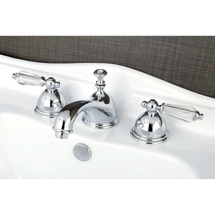 Kingston Tulare KS3961WLL - Wilshire Two-Handle 3-Hole Deck Mount Widespread Bathroom Faucet with Brass Pop-Up, Polished Chrome