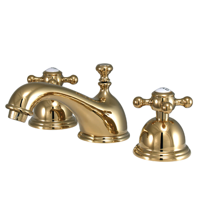Kingston Heirloom KS3962BX - Vintage Two-Handle 3-Hole Deck Mount Widespread Bathroom Faucet with Brass Pop-Up, Polished Brass
