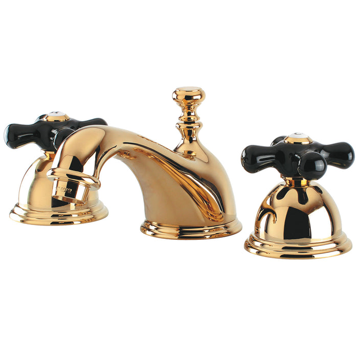 Kingston Heirloom KS3962PKX - Duchess Two-Handle 3-Hole Deck Mount Widespread Bathroom Faucet with Brass Pop-Up, Polished Brass