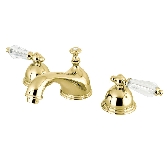 Kingston Tulare KS3962WLL - Wilshire Two-Handle 3-Hole Deck Mount Widespread Bathroom Faucet with Brass Pop-Up, Polished Brass