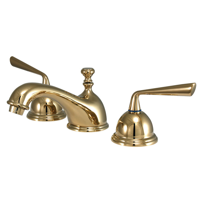 Kingston Tulare KS3962ZL - Silver Sage Two-Handle 3-Hole Deck Mount Widespread Bathroom Faucet with Brass Pop-Up, Polished Brass