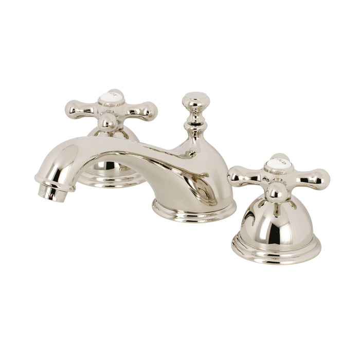 Kingston Heirloom KS3966AX - Restoration Two-Handle 3-Hole Deck Mount Widespread Bathroom Faucet with Brass Pop-Up, Polished Nickel