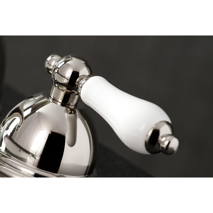 Kingston Heirloom KS3966PL - Restoration Two-Handle 3-Hole Deck Mount Widespread Bathroom Faucet with Brass Pop-Up, Polished Nickel