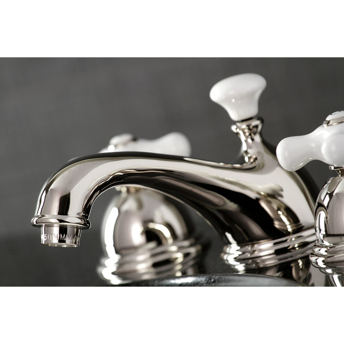 Kingston Heirloom KS3966PX - Restoration Two-Handle 3-Hole Deck Mount Widespread Bathroom Faucet with Brass Pop-Up, Polished Nickel