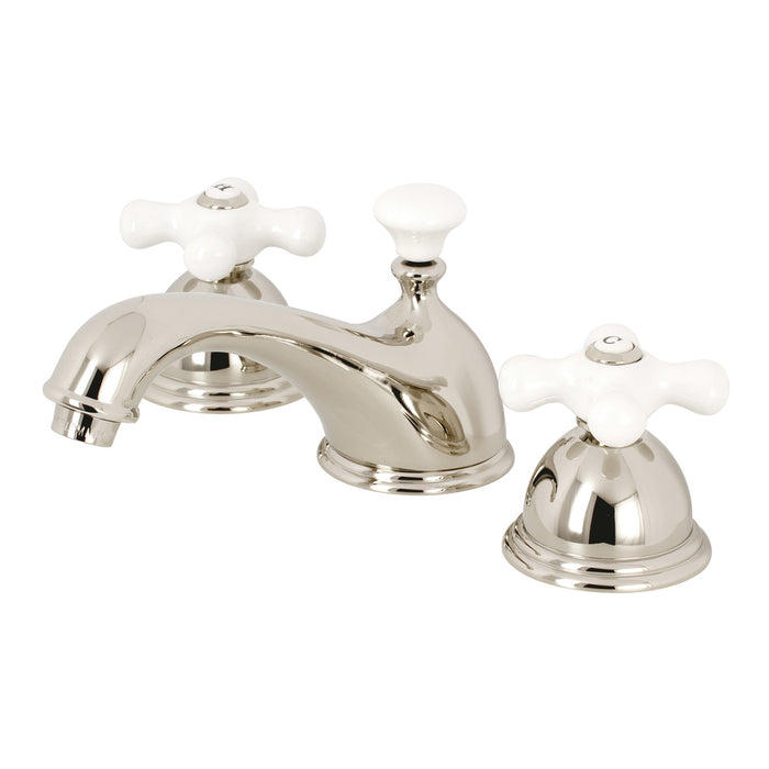 Kingston Heirloom KS3966PX - Restoration Two-Handle 3-Hole Deck Mount Widespread Bathroom Faucet with Brass Pop-Up, Polished Nickel