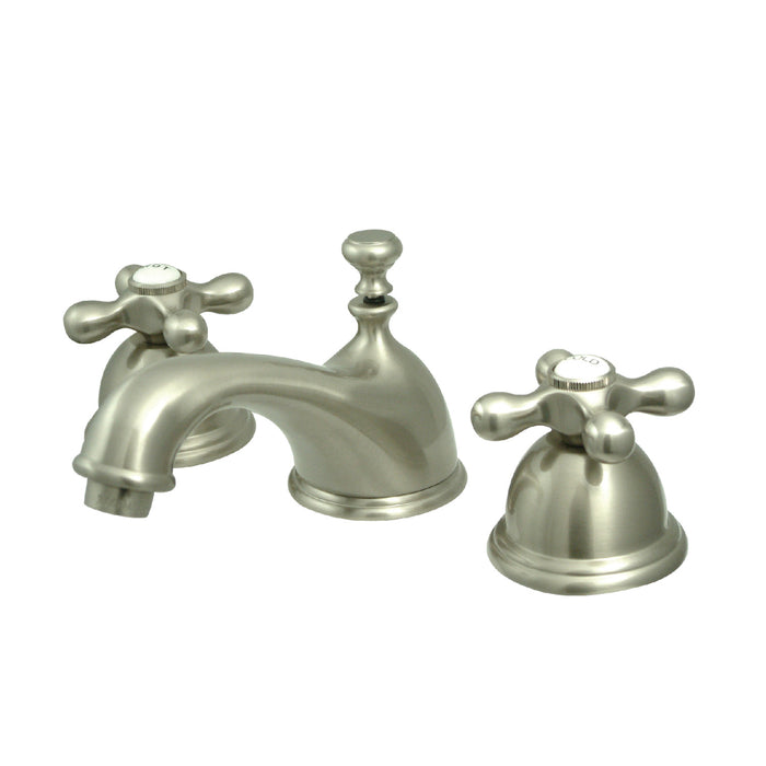 Kingston Heirloom KS3968AX - Restoration Two-Handle 3-Hole Deck Mount Widespread Bathroom Faucet with Brass Pop-Up, Brushed Nickel