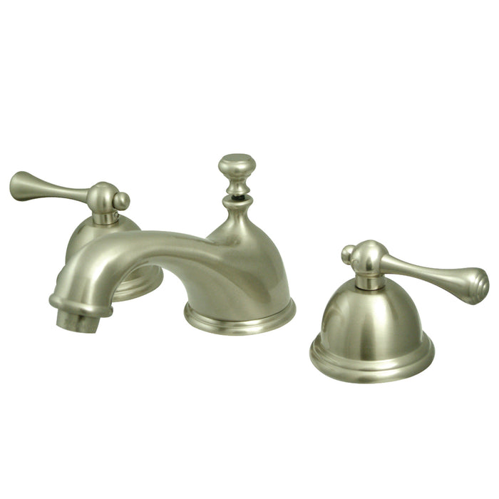 Kingston Heirloom KS3968BL - Vintage Two-Handle 3-Hole Deck Mount Widespread Bathroom Faucet with Brass Pop-Up, Brushed Nickel