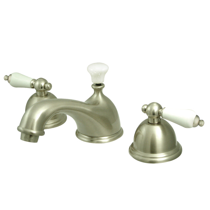 Kingston Heirloom KS3968PL - Restoration Two-Handle 3-Hole Deck Mount Widespread Bathroom Faucet with Brass Pop-Up, Brushed Nickel
