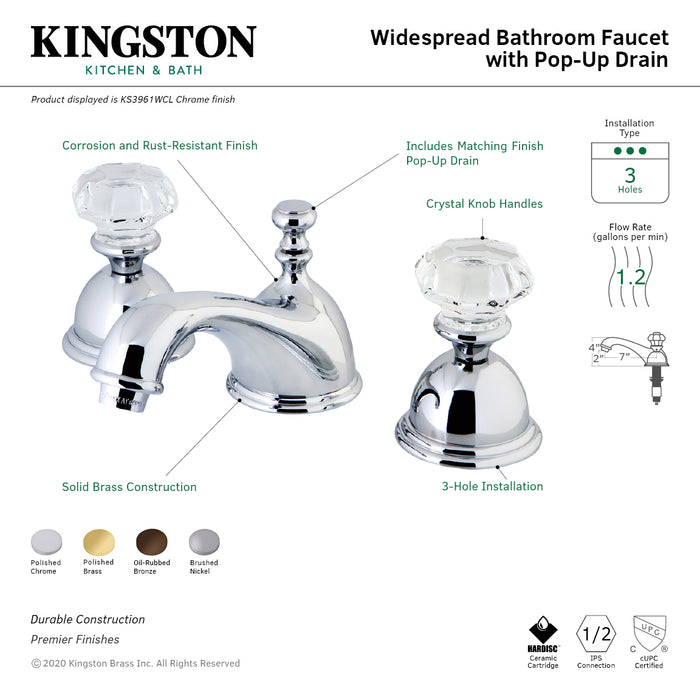 Kingston Heirloom KS3968WCL - Celebrity Two-Handle 3-Hole Deck Mount Widespread Bathroom Faucet with Brass Pop-Up, Brushed Nickel