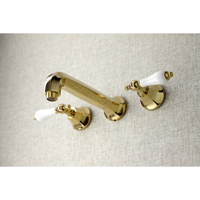 Kingston Tulare KS4022PL - Metropolitan Two-Handle 3-Hole Wall Mount Tub Faucet, Polished Brass
