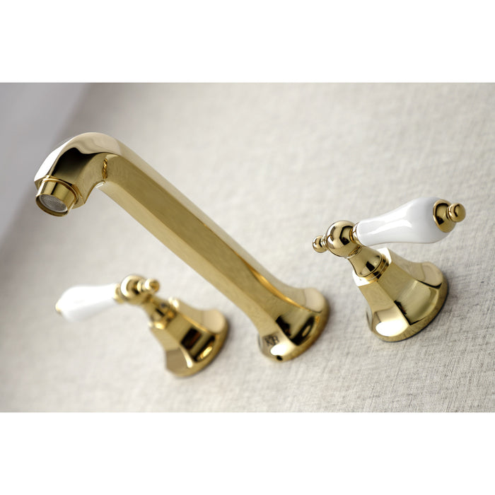 Kingston Tulare KS4022PL - Metropolitan Two-Handle 3-Hole Wall Mount Tub Faucet, Polished Brass