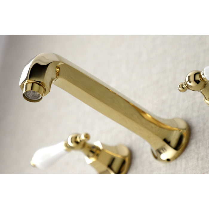 Kingston Tulare KS4022PL - Metropolitan Two-Handle 3-Hole Wall Mount Tub Faucet, Polished Brass