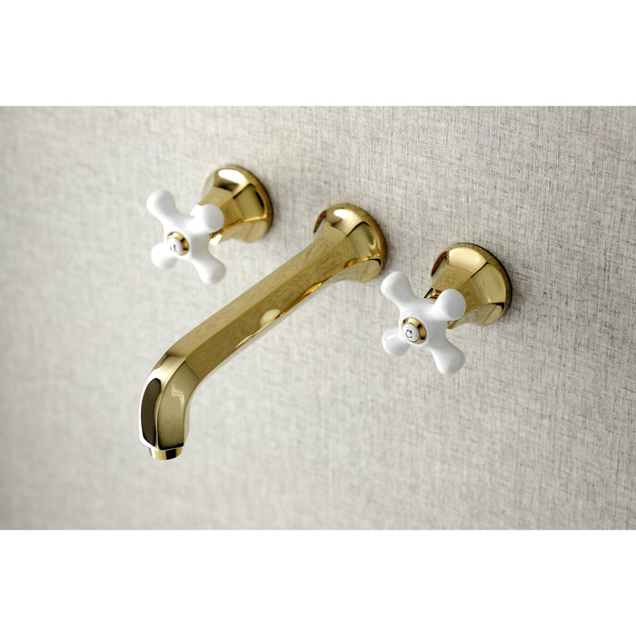 Kingston Tulare KS4022PX - Metropolitan Two-Handle 3-Hole Wall Mount Tub Faucet, Polished Brass