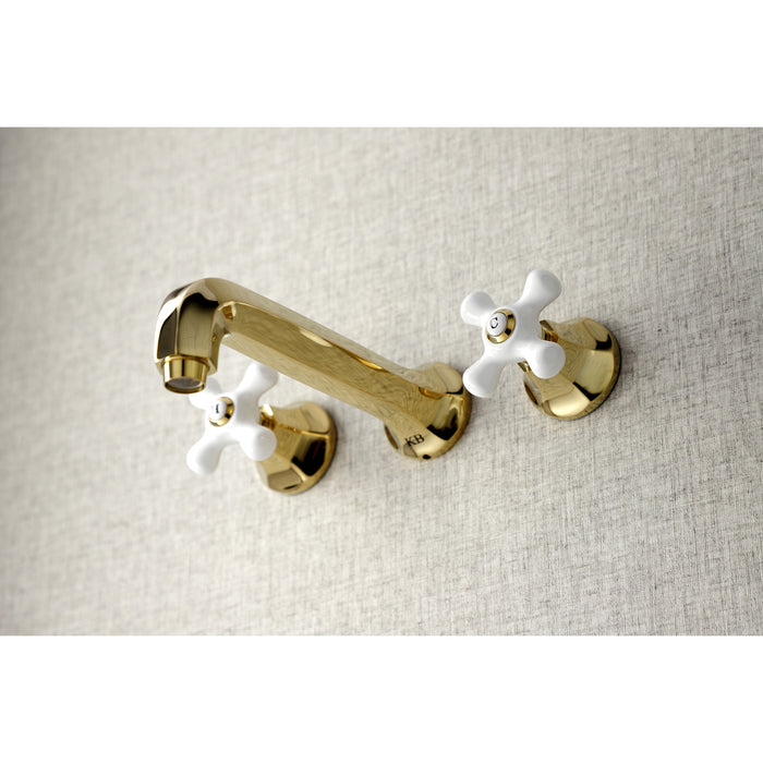 Kingston Tulare KS4022PX - Metropolitan Two-Handle 3-Hole Wall Mount Tub Faucet, Polished Brass