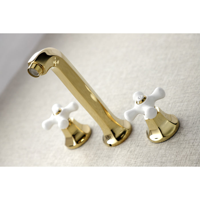 Kingston Tulare KS4022PX - Metropolitan Two-Handle 3-Hole Wall Mount Tub Faucet, Polished Brass