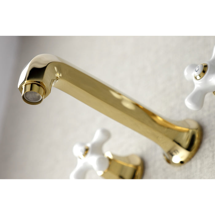 Kingston Tulare KS4022PX - Metropolitan Two-Handle 3-Hole Wall Mount Tub Faucet, Polished Brass