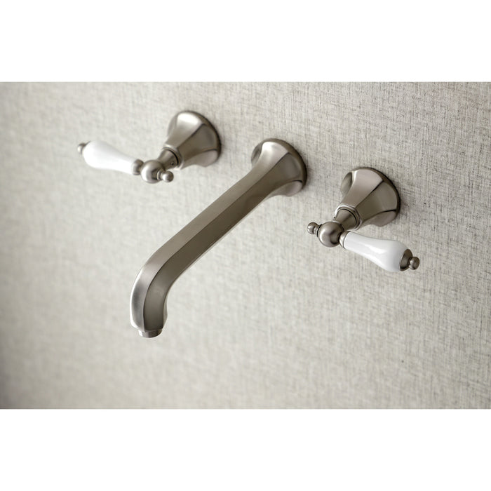 Kingston Tulare KS4028PL - Metropolitan Two-Handle 3-Hole Wall Mount Tub Faucet, Brushed Nickel