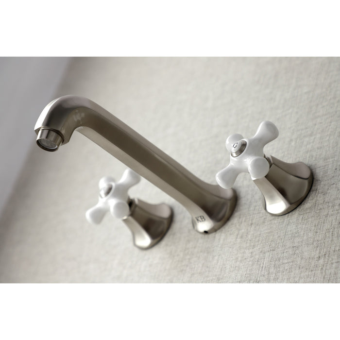Kingston Tulare KS4028PX - Metropolitan Two-Handle 3-Hole Wall Mount Tub Faucet, Brushed Nickel