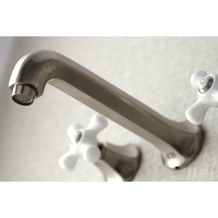 Kingston Tulare KS4028PX - Metropolitan Two-Handle 3-Hole Wall Mount Tub Faucet, Brushed Nickel