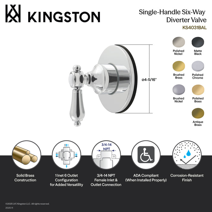 Kingston Heirloom KS4030BAL - Heirloom Single-Handle Six-Way Diverter Valve with Round Trim Kit, Matte Black