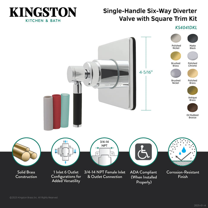 Kingston Sona KS4041DKL - Kaiser Single-Handle Six-Way Diverter Valve with Square Trim Kit, Polished Chrome