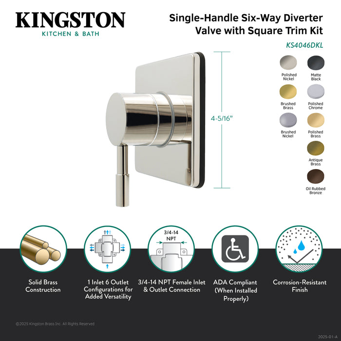 Kingston Sona KS4041DL - Concord Single-Handle Six-Way Diverter Valve with Square Trim Kit, Polished Chrome