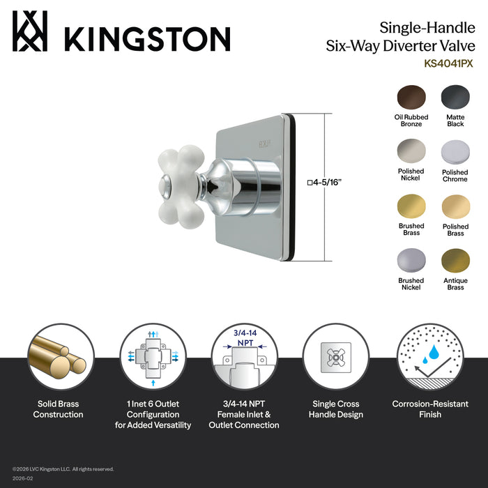 Kingston Heirloom KS4041PX - Restoration Single-Handle Six-Way Diverter Valve with Square Trim Kit, Polished Chrome