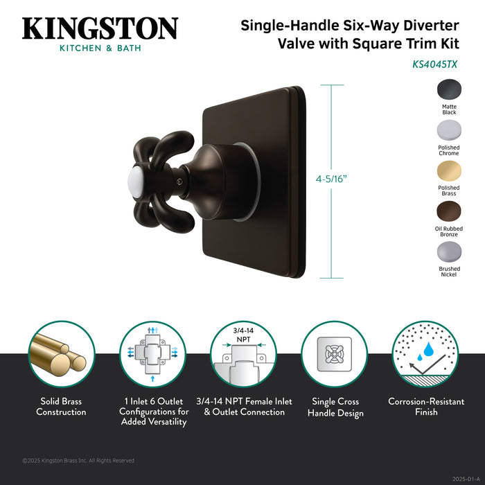 Kingston Heirloom KS4041TX - French Country Single-Handle Six-Way Diverter Valve with Square Trim Kit, Polished Chrome