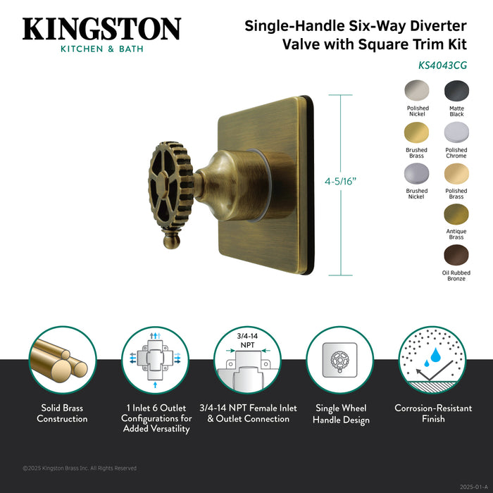 Kingston Sona KS4042CG - Fuller Single-Handle Six-Way Diverter Valve with Square Trim Kit, Polished Brass