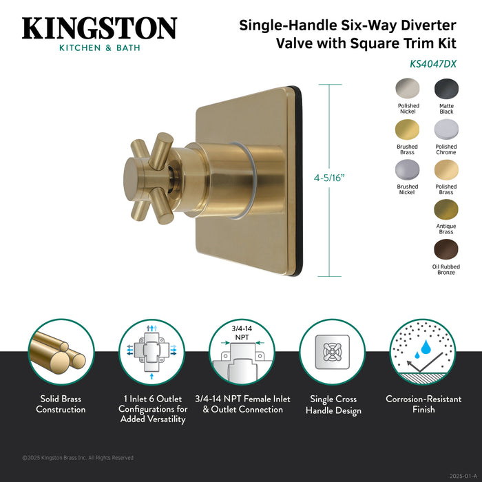 Kingston Sona KS4042DX - Concord Single-Handle Six-Way Diverter Valve with Square Trim Kit, Polished Brass
