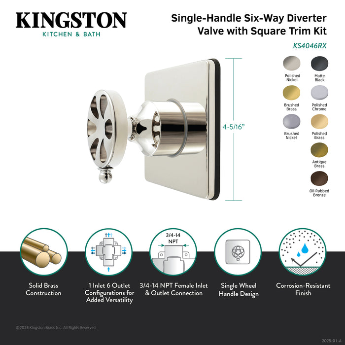 Kingston Sona KS4042RX - Belknap Single-Handle Six-Way Diverter Valve with Square Trim Kit, Polished Brass