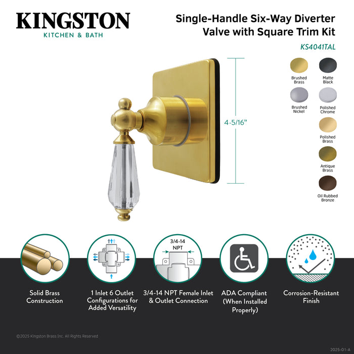 Kingston Heirloom KS4042WLL - Willshire Single-Handle Six-Way Diverter Valve with Square Trim Kit, Polished Brass