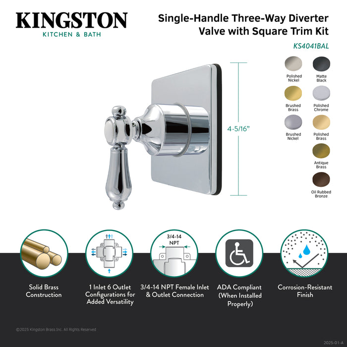 Kingston Heirloom KS4043BAL - Heirloom Single-Handle Six-Way Diverter Valve with Square Trim Kit, Antique Brass