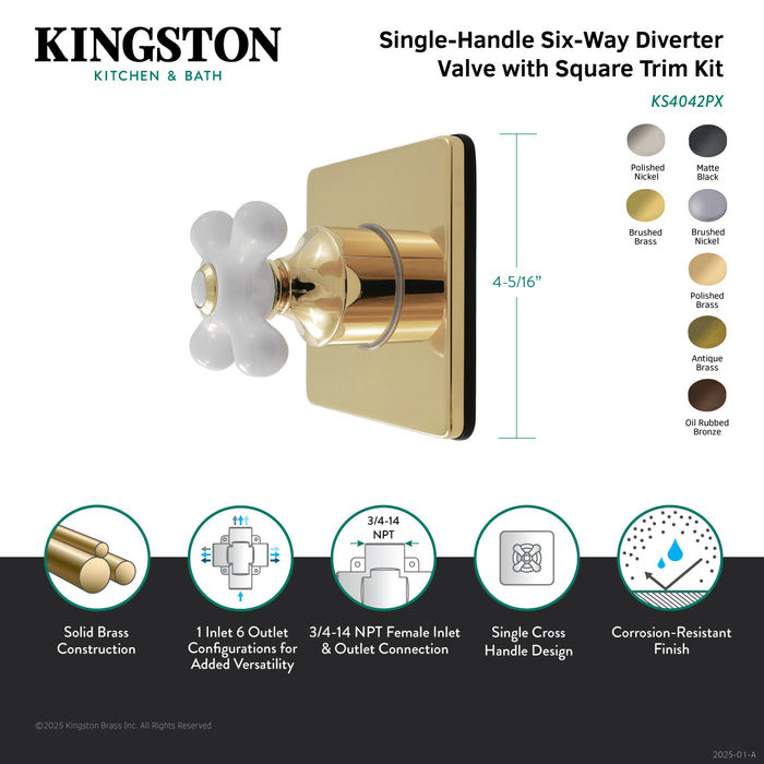 Kingston Heirloom KS4043PX - Restoration Single-Handle Six-Way Diverter Valve with Square Trim Kit, Antique Brass