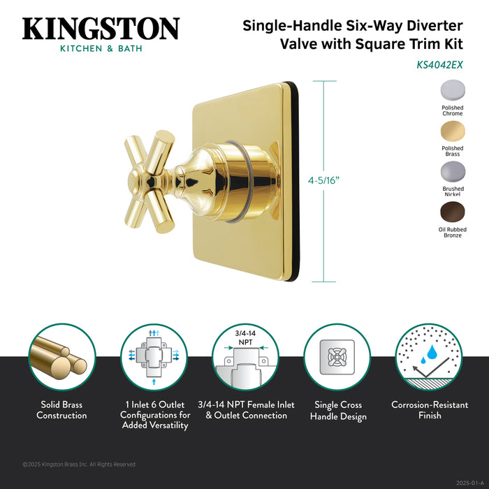 Kingston Tulare KS4045EX - Elinvar Single-Handle Six-Way Diverter Valve with Square Trim Kit, Oil Rubbed Bronze